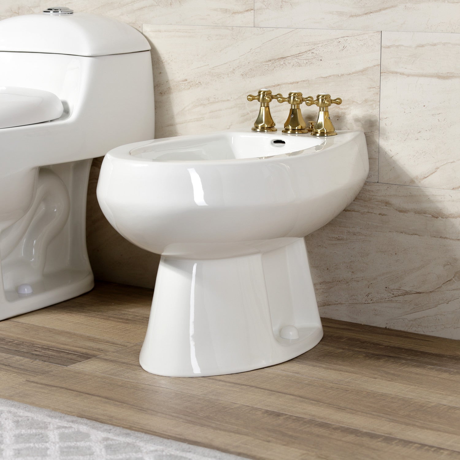 Kingston Heirloom KB327BX - Metropolitan Three-Handle Deck Mount Vertical Spray Bidet Faucet with Brass Pop-Up, Brushed Brass — thumbnail 2